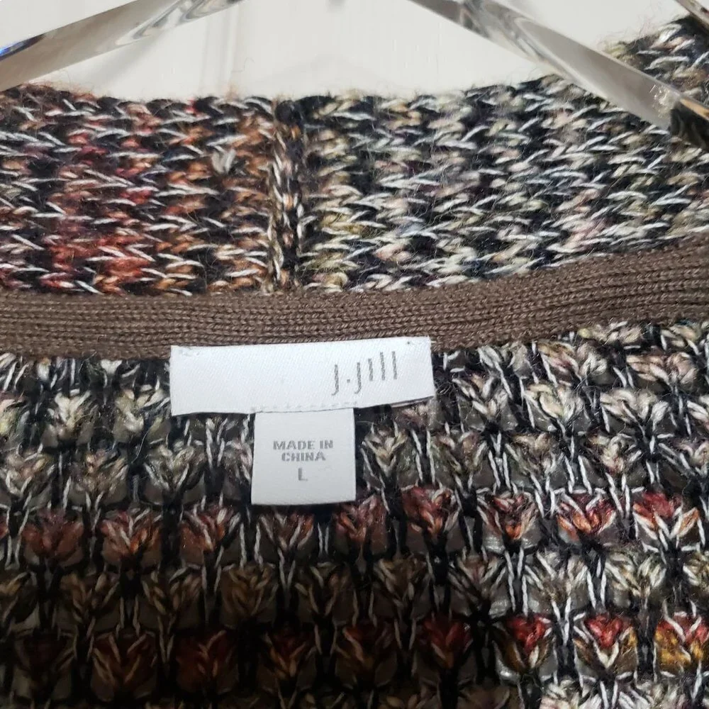 J Jill Marled Duster Cardigan Multicolor Brown 1 Button Sweater Womens Large - Picture 5 of 10